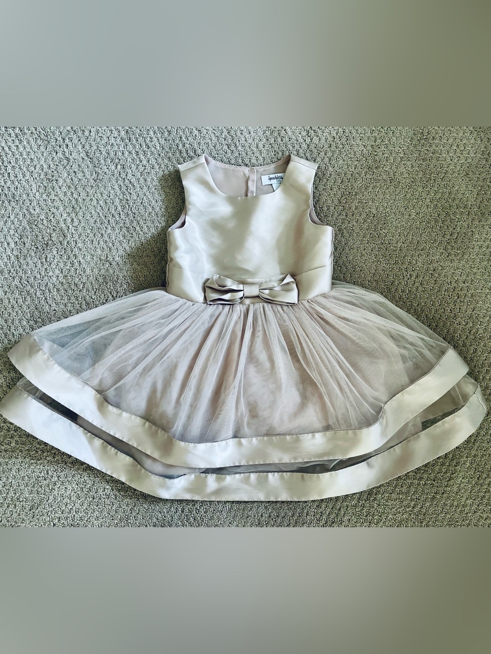 Speechless Girls' Pale Champagne Satin & Tulle Bow Dress